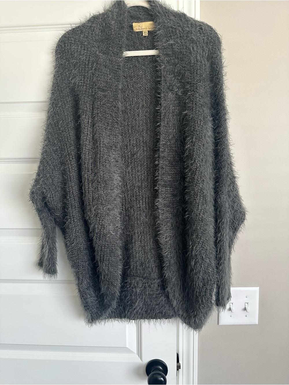 How Very Loved  Gray Fuzzy Open-Front Cardigan Sweater